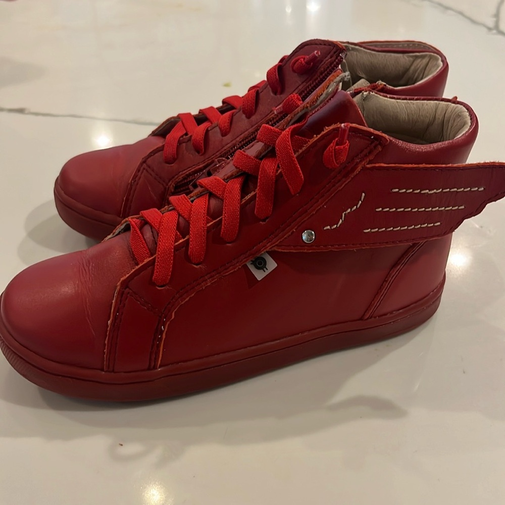 Old soles size 30 red zip up sneakers with wings